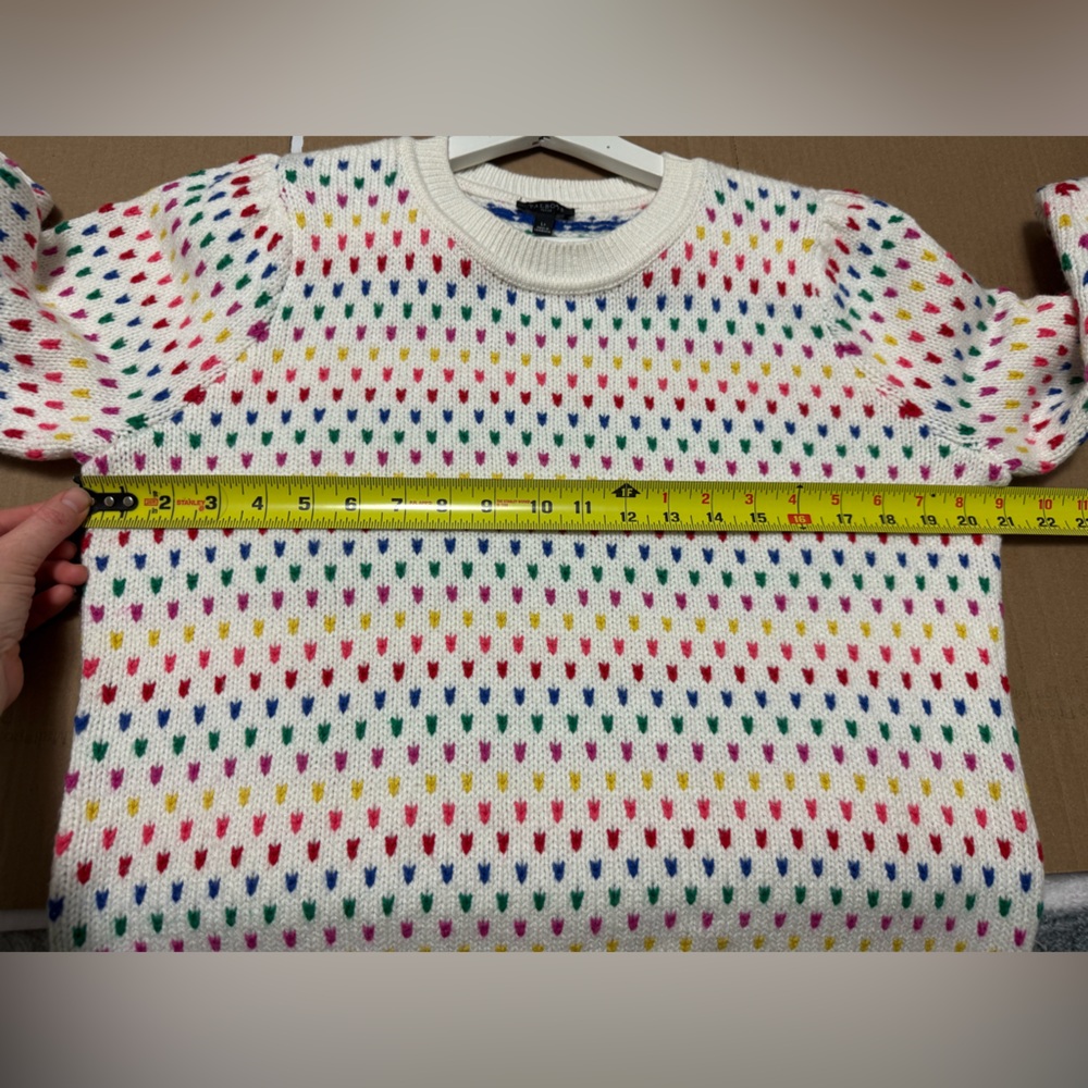 Talbots PUFF SLEEVE CREWNECK PULLOVER SPECKLED DOTS Rainbow Pride - Picture 4 of 8